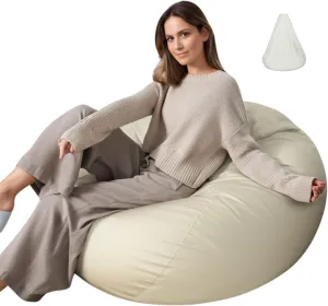Beanbag Chair Cover with Liner Only Removable 3ft (No Filler) Luxurious Microfiber Suede Beanbag Cover for Adults Indoor Pear Style Large - Light Brown