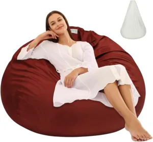 Beanbag Cover with Liner Only Removable 3ft (No Filler) Ultra Soft Velvety Luxurious Stretch Microfiber Suede Beanbag Chair Cover 3ft for Adults Indoor Pear Style Large - Black Cherry