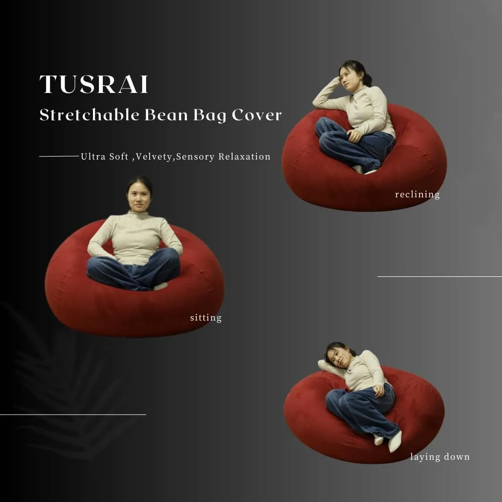 Beanbag Cover with Liner Only Removable 3ft (No Filler) Ultra Soft Velvety Luxurious Stretch Microfiber Suede Beanbag Chair Cover 3ft for Adults Indoor Pear Style Large - Black Cherry