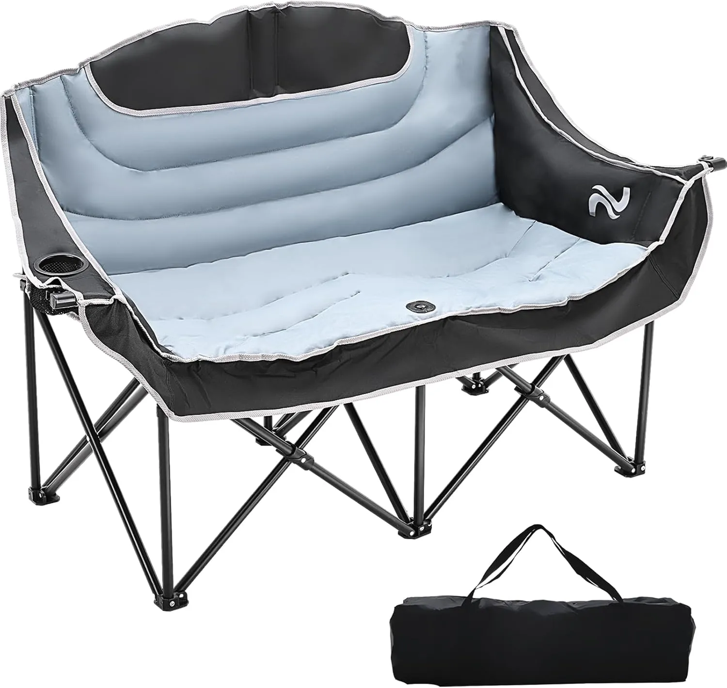 Begonia.K Double Camping Chair for 2 Person - Oversized Padded Folding Loveseat - Portable Camping Couch Heavy Duty Lawn Chairs for Outdoor Beach - Support 500/650LBS