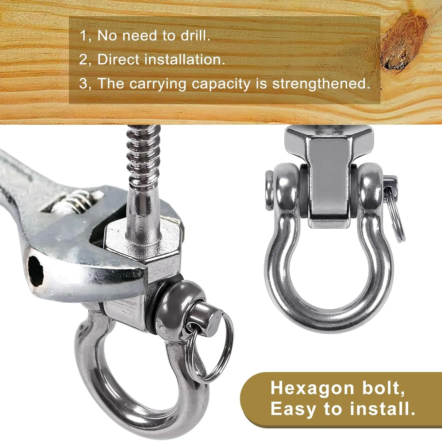 BeneLabel Heavy Duty Swing Hangers with Bearings - Set of 2 Stainless Steel 304 Screw Brackets for Hanging Chairs, Swings, Hammocks, Punching Bag - Indoor & Outdoor Use - 1500LB Capacity