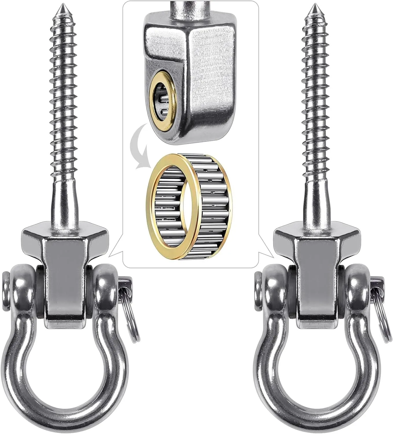 BeneLabel Heavy Duty Swing Hangers with Bearings - Set of 2 Stainless Steel 304 Screw Brackets for Hanging Chairs, Swings, Hammocks, Punching Bag - Indoor & Outdoor Use - 1500LB Capacity