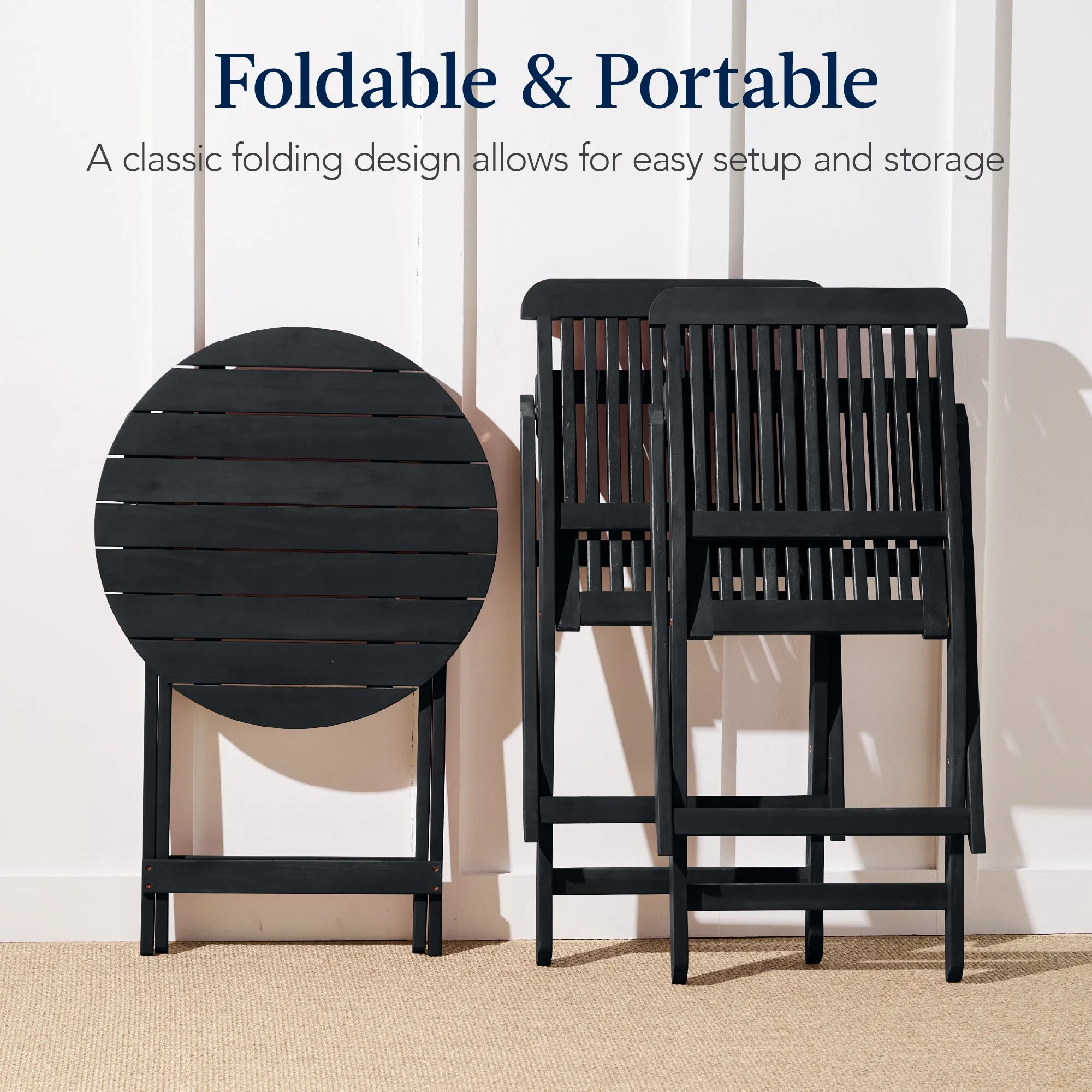 Best Choice Products 3-Piece Acacia Wood Bistro Set, Folding Patio Furniture w/ 2 Chairs, Table - Charcoal