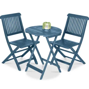 Best Choice Products 3-Piece Acacia Wood Bistro Set, Folding Patio Furniture w/ 2 Chairs, Table - Slate Blue