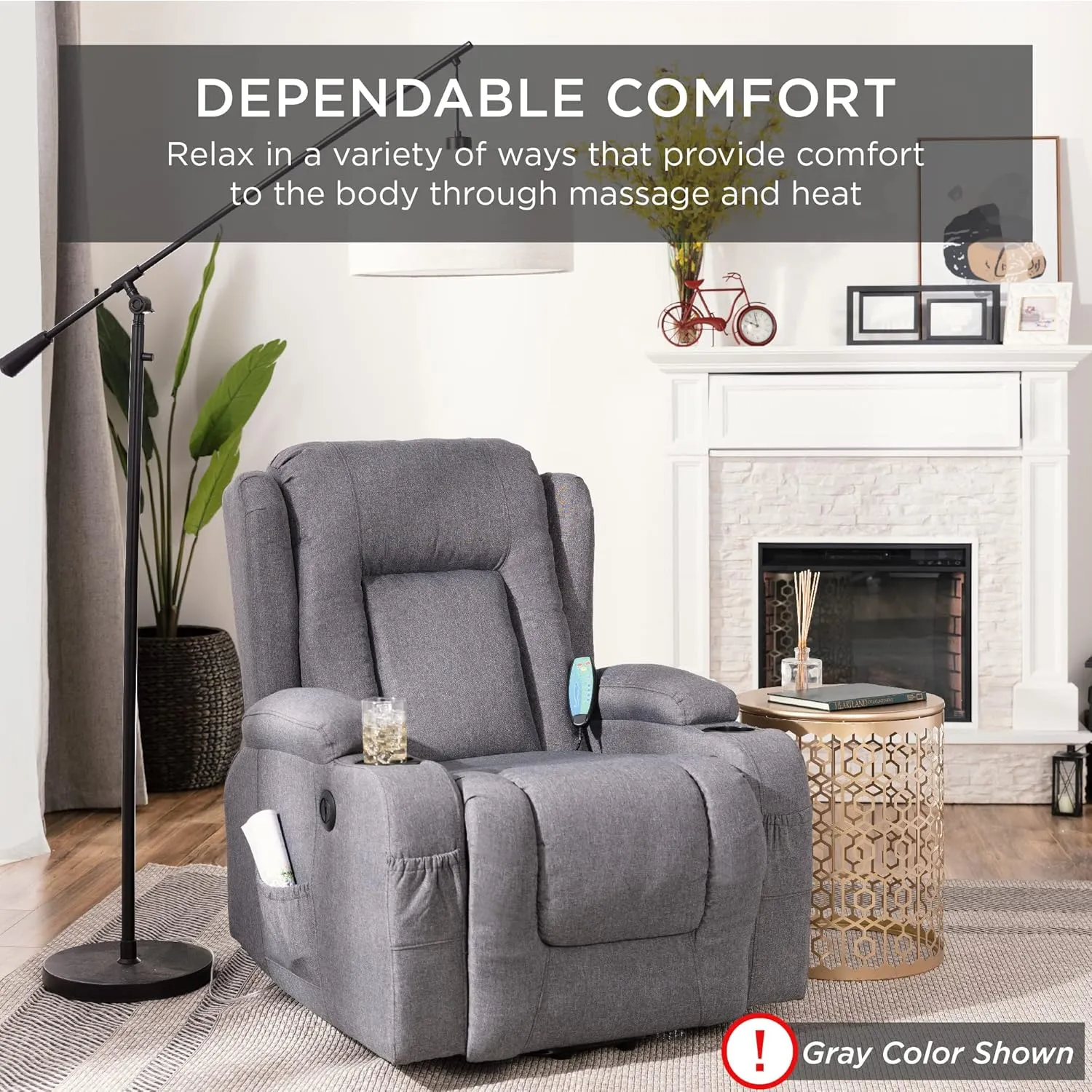 Best Choice Products Modern Linen Electric Power Lift Chair, Recliner Massage Chair, Adjustable Furniture for Back, Legs w/ 3 Positions, USB Port, Heat, Cupholders, Easy-to-Reach Button - Brown