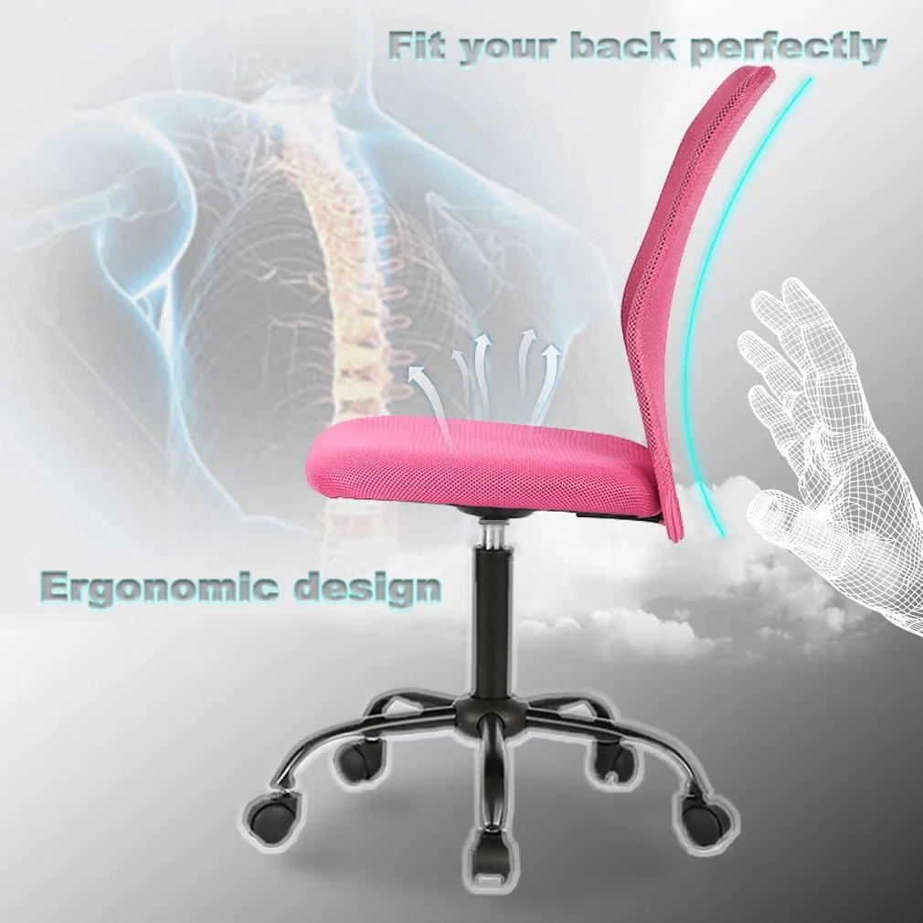 BestOffice Ergonomic Office Chair Desk Chair Mesh Computer Chair Armless Back Support Modern Executive Rolling Swivel Chair with Lumbar Support(Pink)