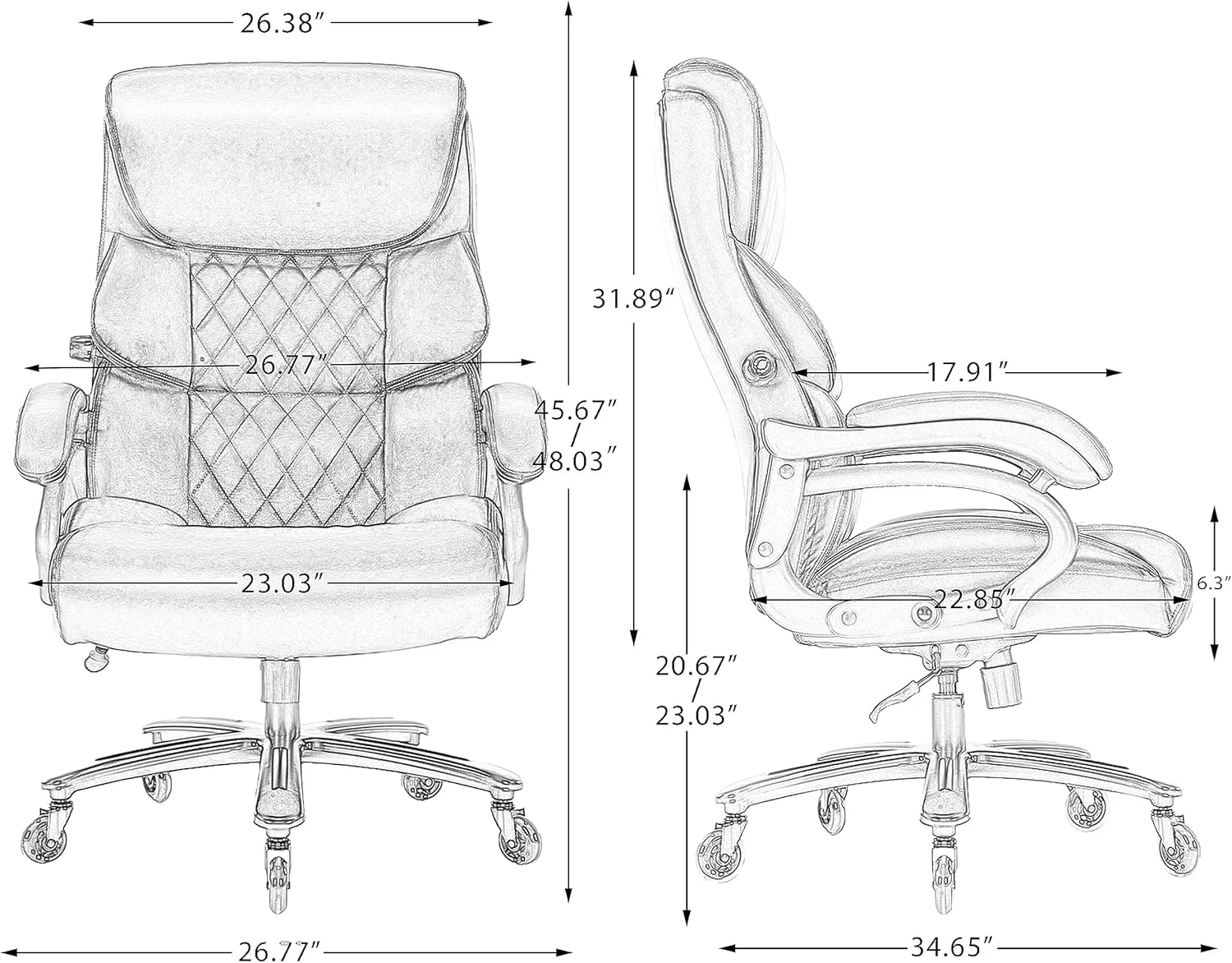 Big and Tall Office Chair 500 LBS-Executive Office Chairs for Heavy People-Heavy Duty Office Chairs with Sturdy Rolling Wheels-Desk Chair with Adjustable Lumbar Support Black Faux Leather Chair Brown