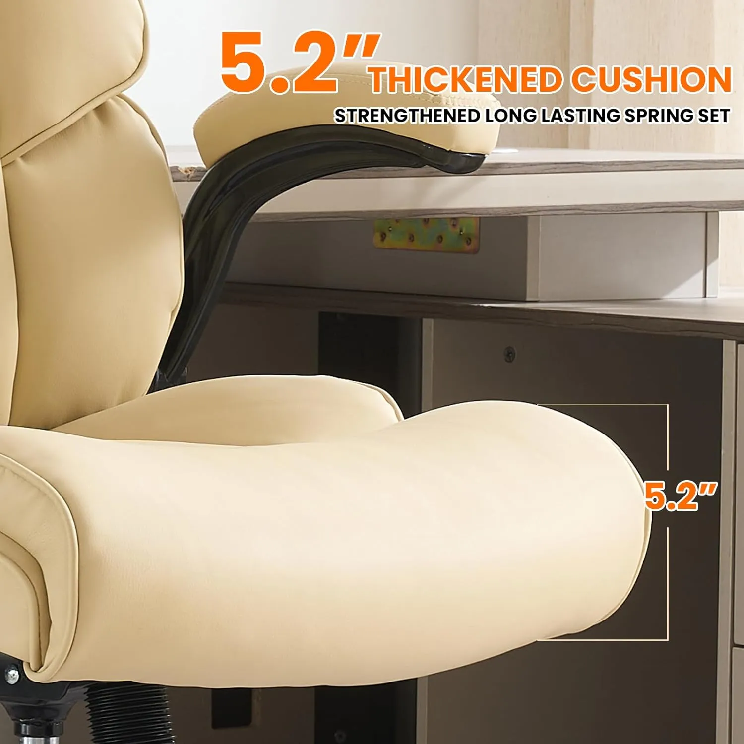 Big and Tall Office Chair 500lbs Wide Seat Executive Office Desk Chair High-Back Office Task Chair with Flip-Up Armrest, Ergonomic Lumbar Support Computer Office Chairs for Heavy People(Beige)