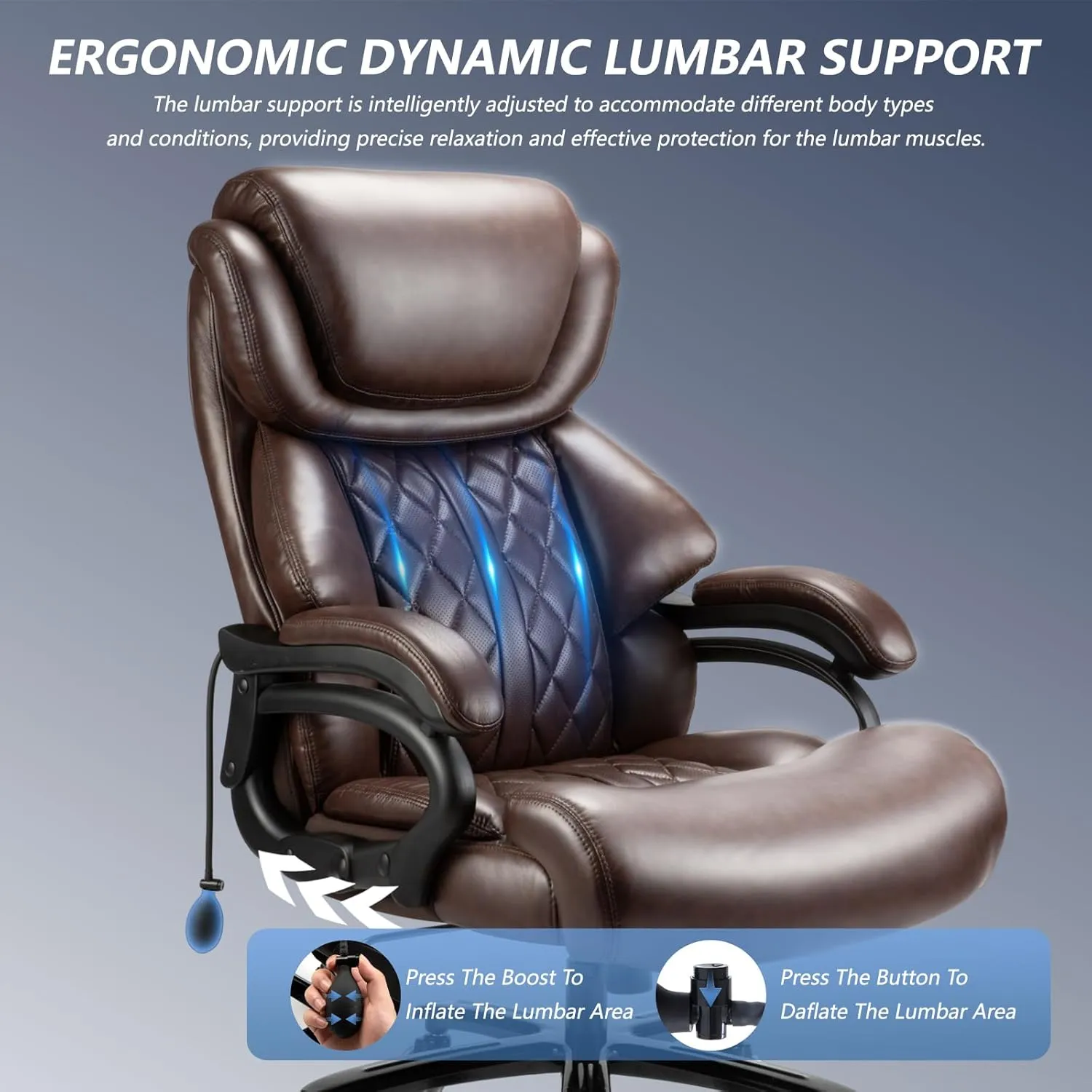 Big and Tall Office Chair 600lbs- High Back Executive Computer Chair for Heavy People with Adjustable Lumbar Support and Quiet Wheels- Large Desk Chair for Home Office (Brown)