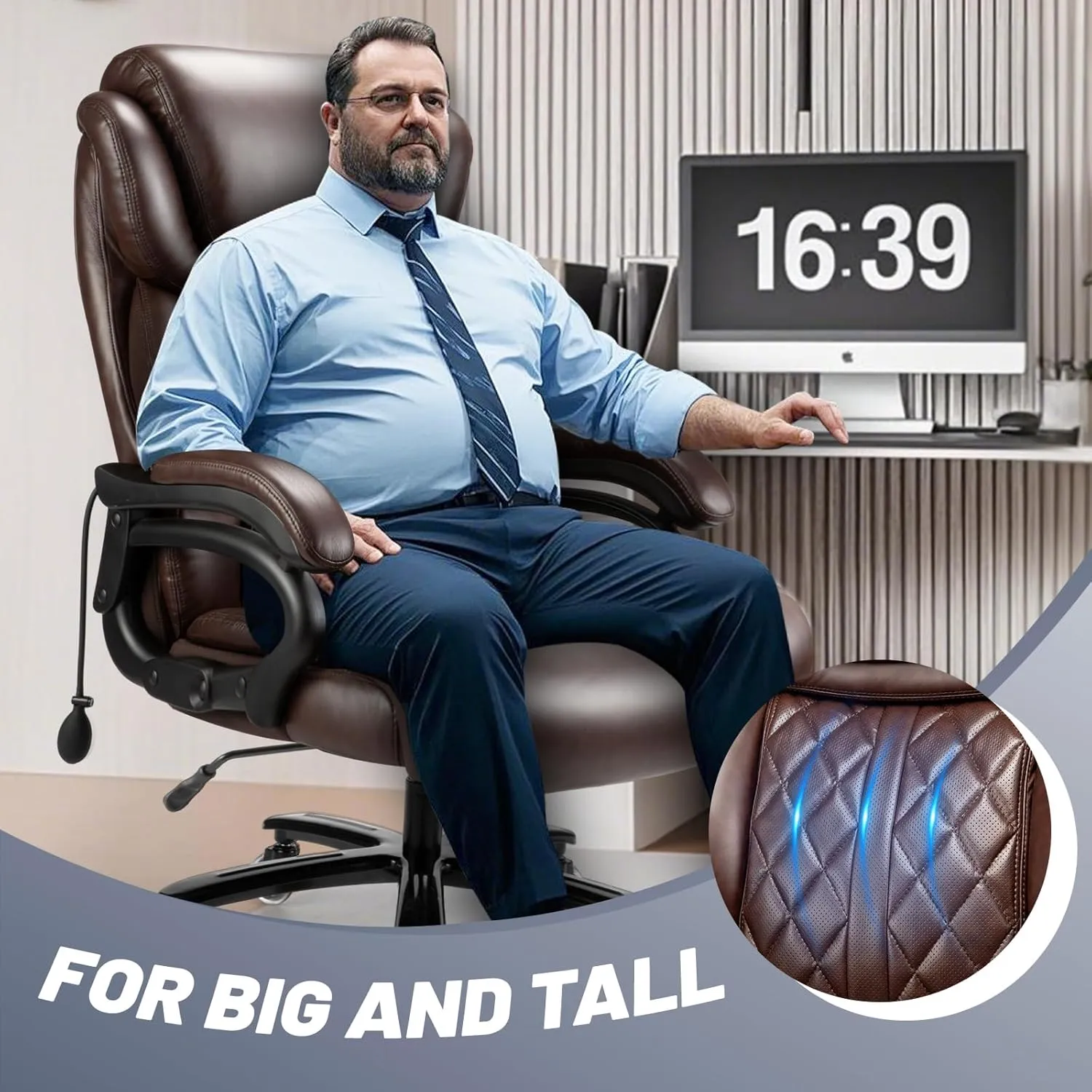Big and Tall Office Chair 600lbs- High Back Executive Computer Chair for Heavy People with Adjustable Lumbar Support and Quiet Wheels- Large Desk Chair for Home Office (Brown)