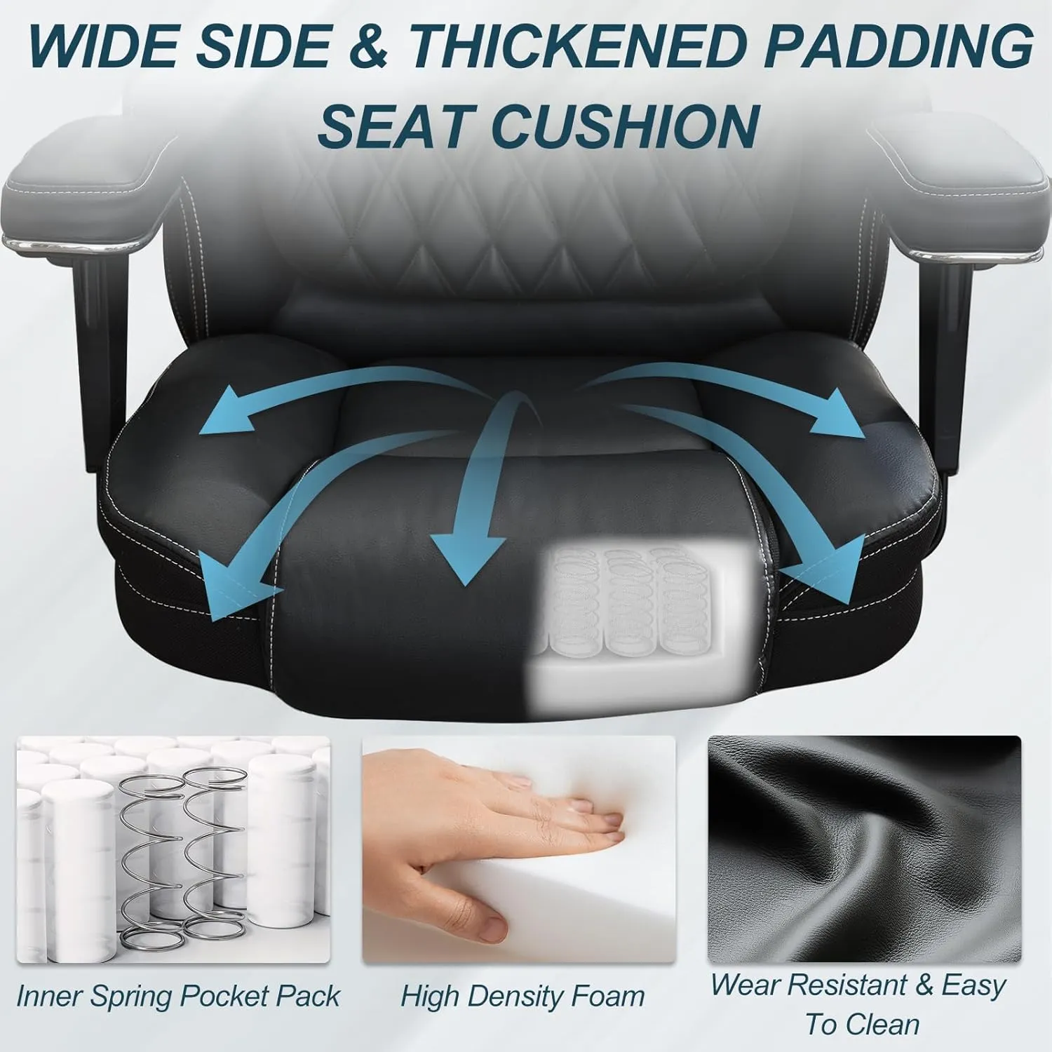 Big and Tall Office Chair 650lbs,Heavy Duty Office Chairs with Dual Rubber Wheels,Extra Wide Desk Chair,Adjustable Ergonomic Lumbar Support,High Back Rocking Computer Chair for Heavy People