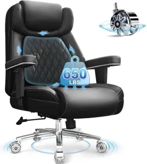Big and Tall Office Chair 650lbs,Heavy Duty Office Chairs with Dual Rubber Wheels,Extra Wide Desk Chair,Adjustable Ergonomic Lumbar Support,High Back Rocking Computer Chair for Heavy People