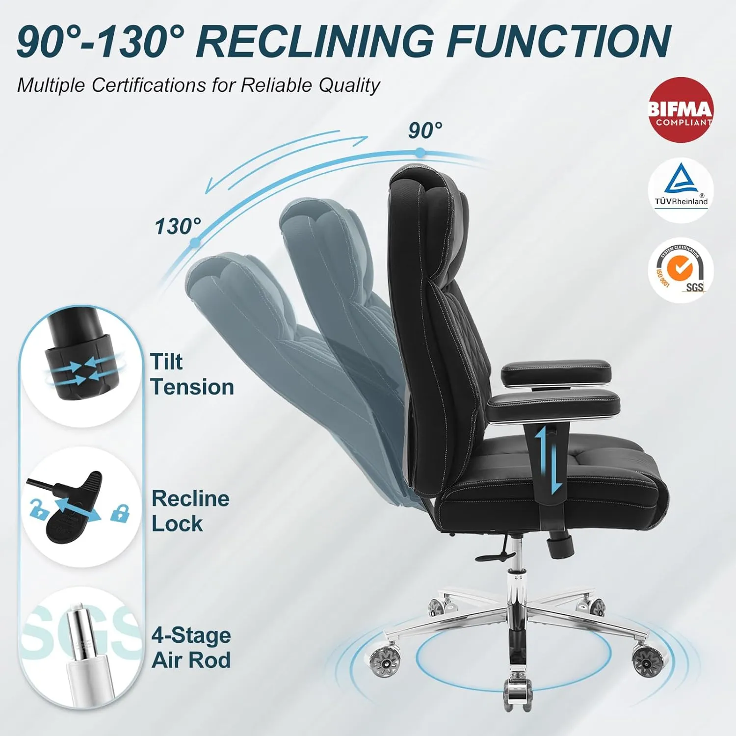 Big and Tall Office Chair 650lbs,Heavy Duty Office Chairs with Dual Rubber Wheels,Extra Wide Desk Chair,Adjustable Ergonomic Lumbar Support,High Back Rocking Computer Chair for Heavy People