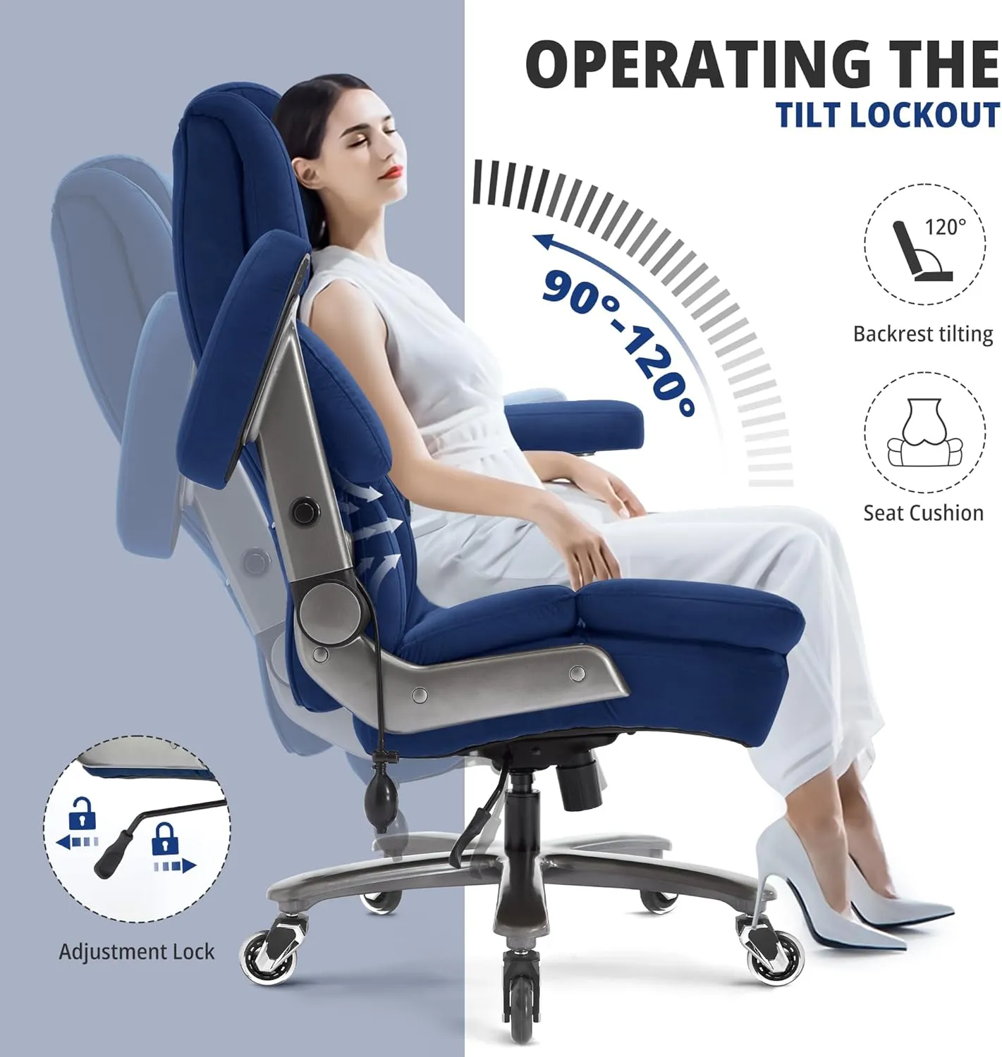 Big and Tall Office Chair 700lbs- Fabric High Back Executive Computer Chair with Adjustable Lumbar Support 3D Flip Arms Plus Size Rubber Wheels- Extra Wide Large Desk Chairs, Heavy Duty Metal Base