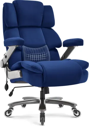 Big and Tall Office Chair 700lbs- Fabric High Back Executive Computer Chair with Adjustable Lumbar Support 3D Flip Arms Plus Size Rubber Wheels- Extra Wide Large Desk Chairs, Heavy Duty Metal Base