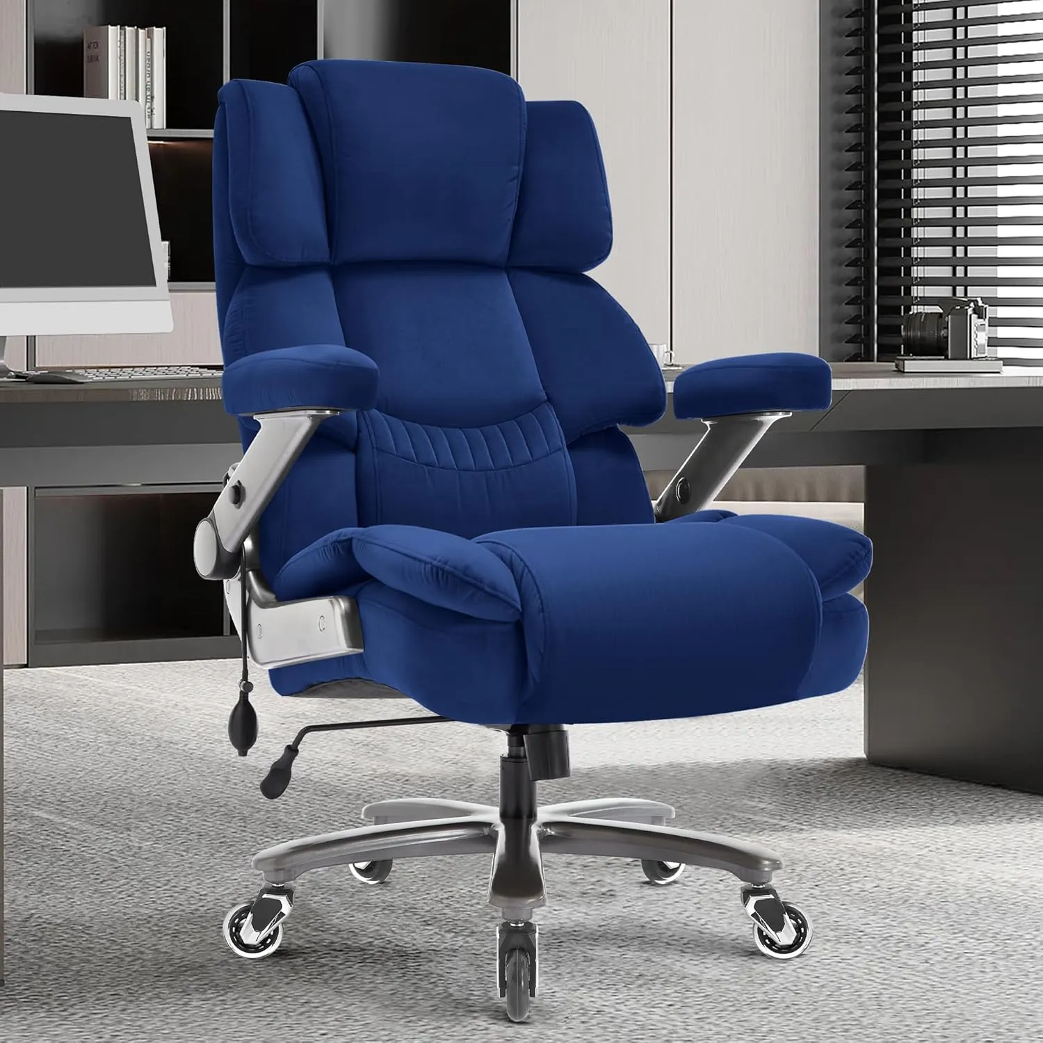 Big and Tall Office Chair 700lbs- Fabric High Back Executive Computer Chair with Adjustable Lumbar Support 3D Flip Arms Plus Size Rubber Wheels- Extra Wide Large Desk Chairs, Heavy Duty Metal Base