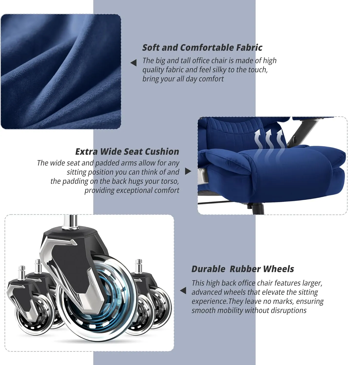 Big and Tall Office Chair 700lbs- Fabric High Back Executive Computer Chair with Adjustable Lumbar Support 3D Flip Arms Plus Size Rubber Wheels- Extra Wide Large Desk Chairs, Heavy Duty Metal Base