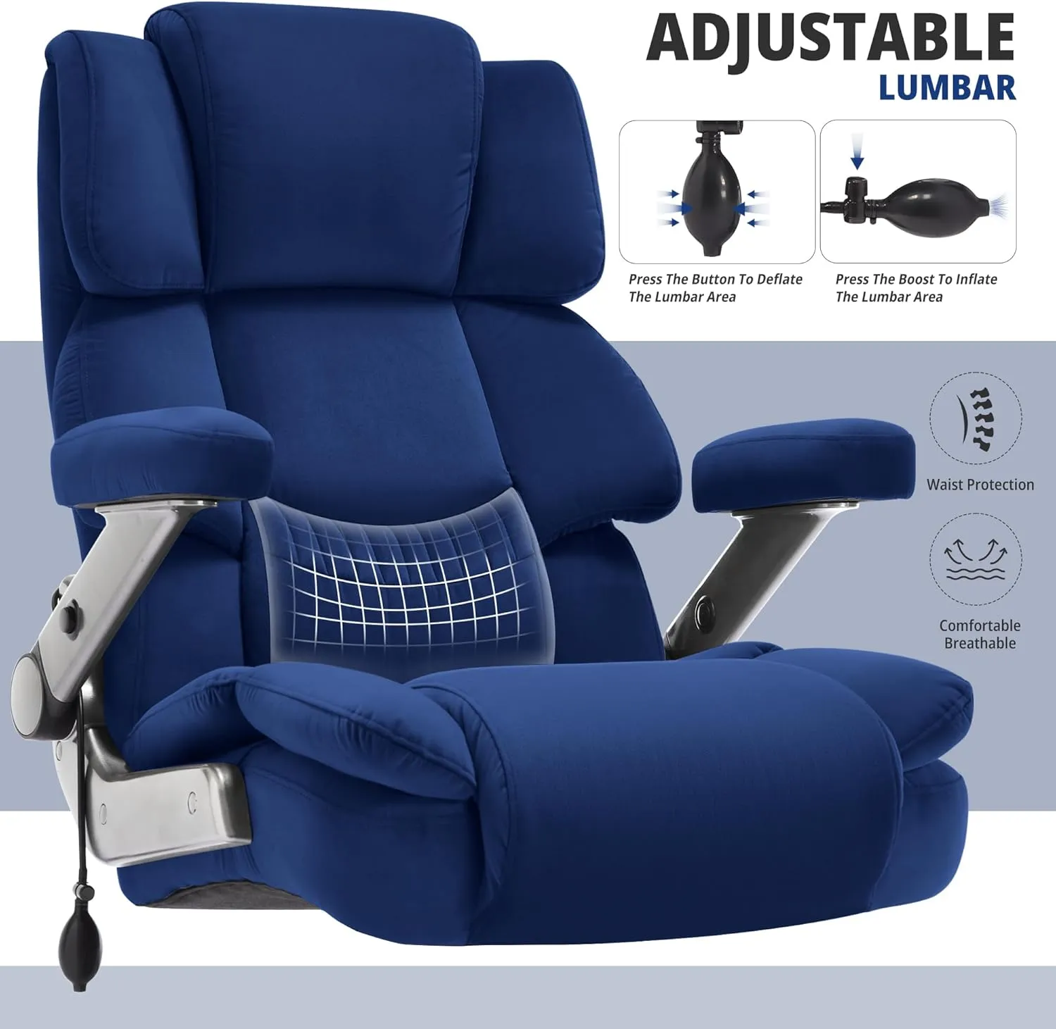 Big and Tall Office Chair 700lbs- Fabric High Back Executive Computer Chair with Adjustable Lumbar Support 3D Flip Arms Plus Size Rubber Wheels- Extra Wide Large Desk Chairs, Heavy Duty Metal Base