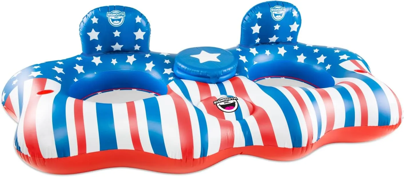 BigMouth Inc America River Tube, Inflatable Chair Float with Drink Holder, Water Toy for 4th of July - Two Seater