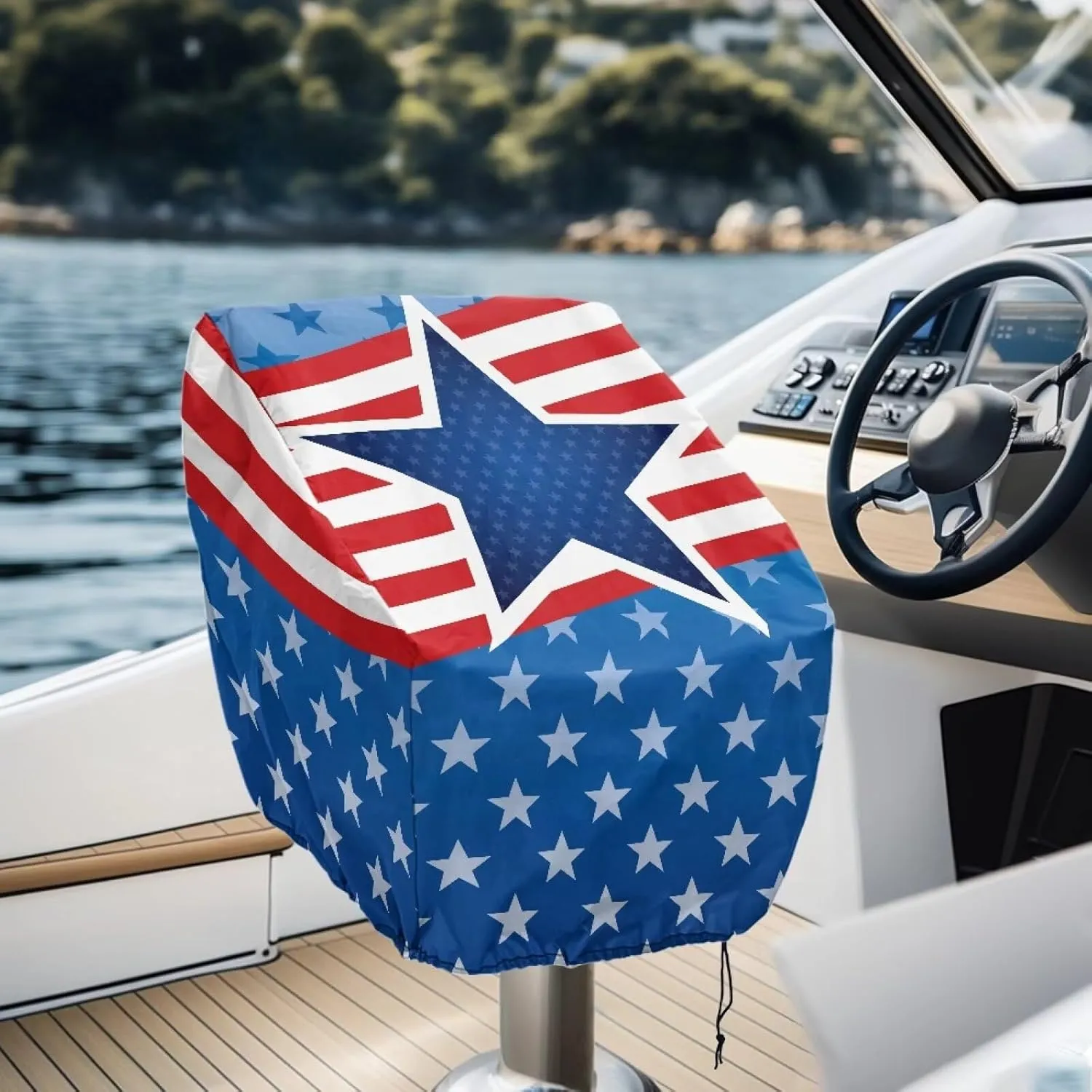 Boat Folding Seat Cover for 2 Pack American Flag Stars-Grade Waterproof Boat Seat Covers - Outdoor Use 23 x 21 x 24 Inch Chair Protective Covers