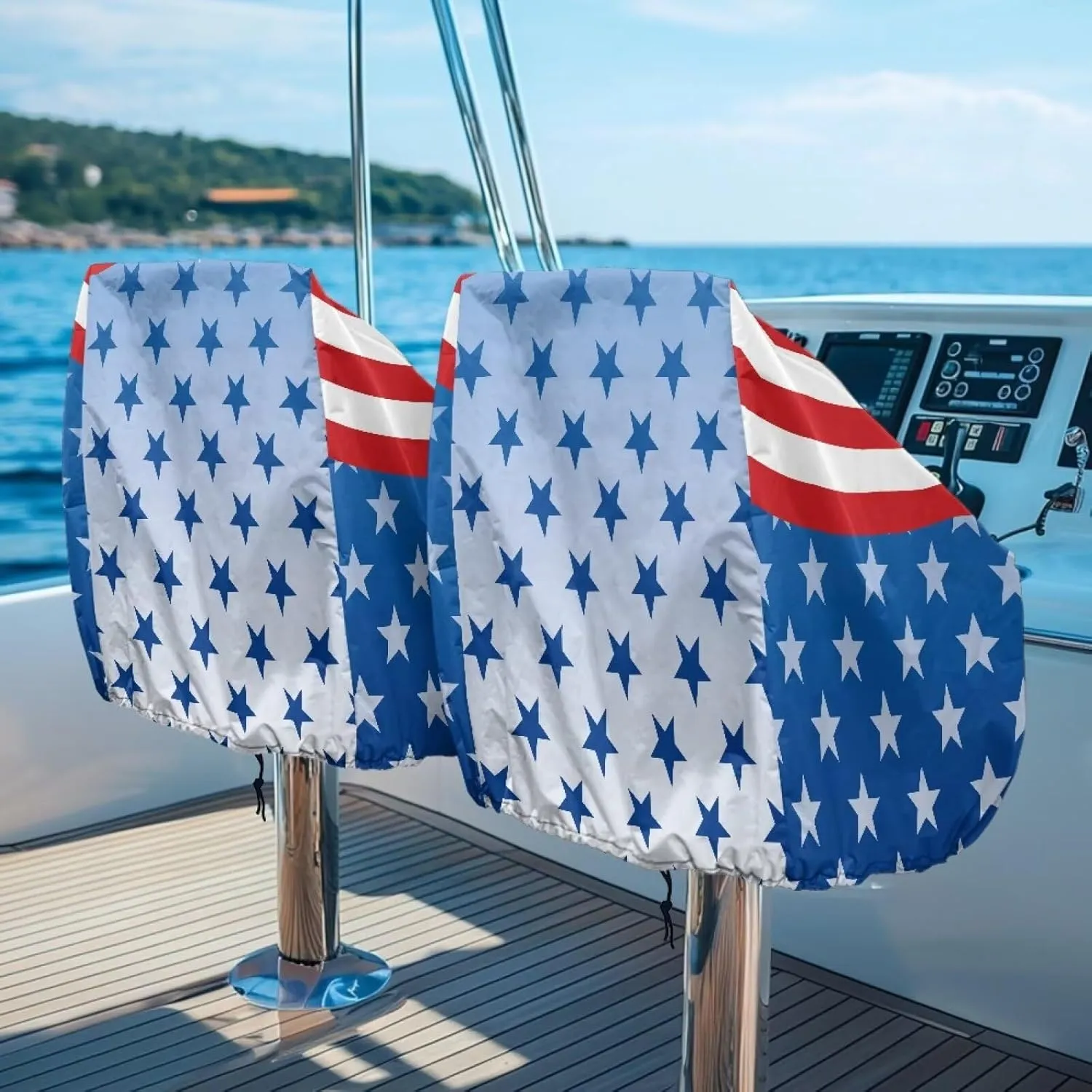 Boat Folding Seat Cover for 2 Pack American Flag Stars-Grade Waterproof Boat Seat Covers - Outdoor Use 23 x 21 x 24 Inch Chair Protective Covers