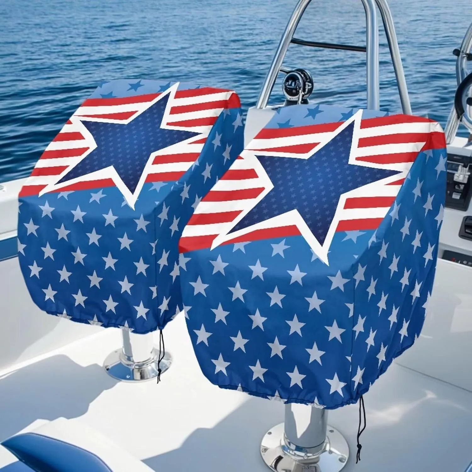 Boat Folding Seat Cover for 2 Pack American Flag Stars-Grade Waterproof Boat Seat Covers - Outdoor Use 23 x 21 x 24 Inch Chair Protective Covers