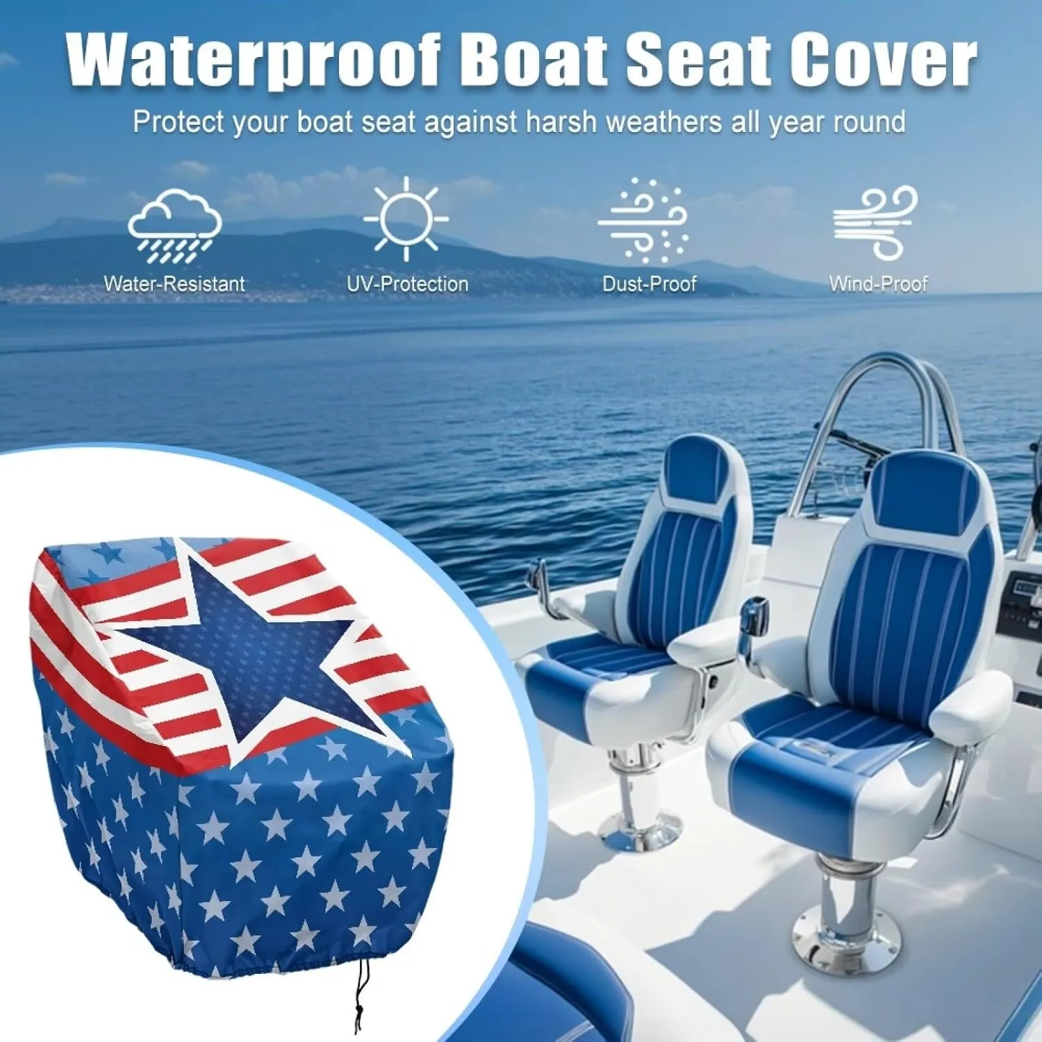 Boat Folding Seat Cover for 2 Pack American Flag Stars-Grade Waterproof Boat Seat Covers - Outdoor Use 23 x 21 x 24 Inch Chair Protective Covers