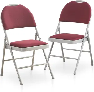 BOOSDEN Folding Chairs Set of 2, Heavy Duty Metal Folding Chairs with Padded Seats, Big Backrest Foldable Chair for Outdoor & Indoor & Dining & Party, Red