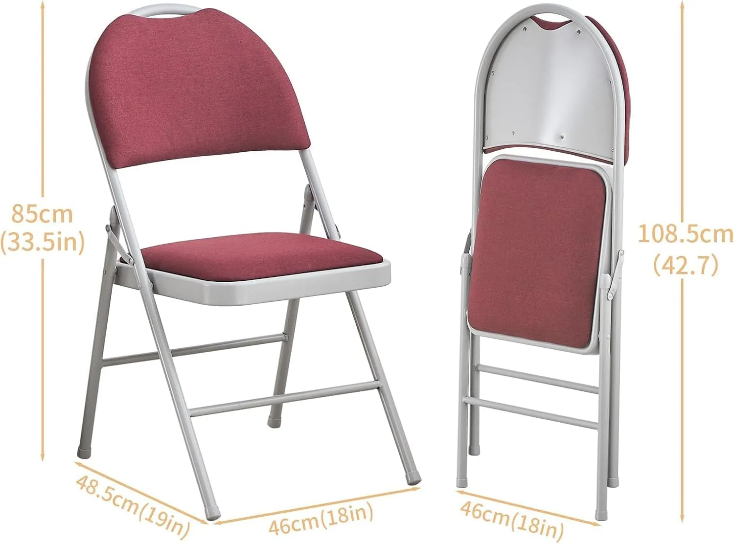 BOOSDEN Folding Chairs Set of 2, Heavy Duty Metal Folding Chairs with Padded Seats, Big Backrest Foldable Chair for Outdoor & Indoor & Dining & Party, Red