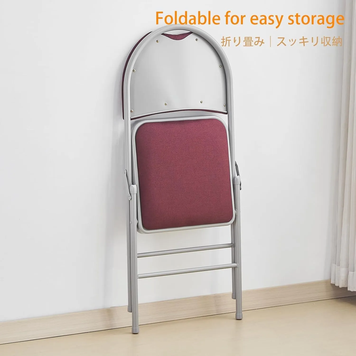 BOOSDEN Folding Chairs Set of 2, Heavy Duty Metal Folding Chairs with Padded Seats, Big Backrest Foldable Chair for Outdoor & Indoor & Dining & Party, Red