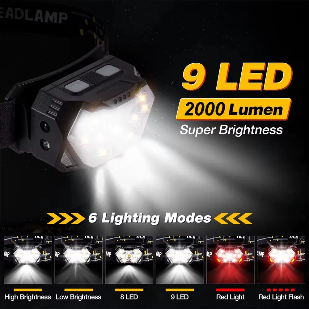 BrightMotion 9 LED Rechargeable Headlamp Flashlight
