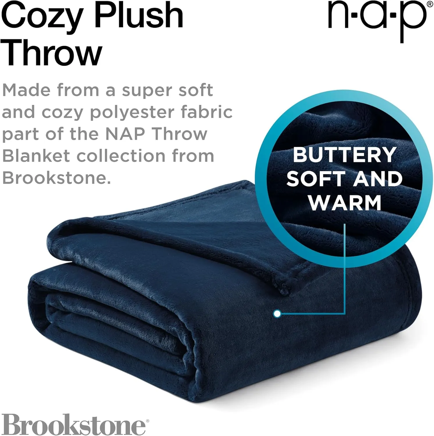 Brookstone Nap Plush Throw Blanket for Couch | Warm & Super Soft Blanket with Unmatched Heavy, Dense, and Ultra-Comfy Throw | Luxurious Drape, Cozying Up on a Sofa, Chair | Blue