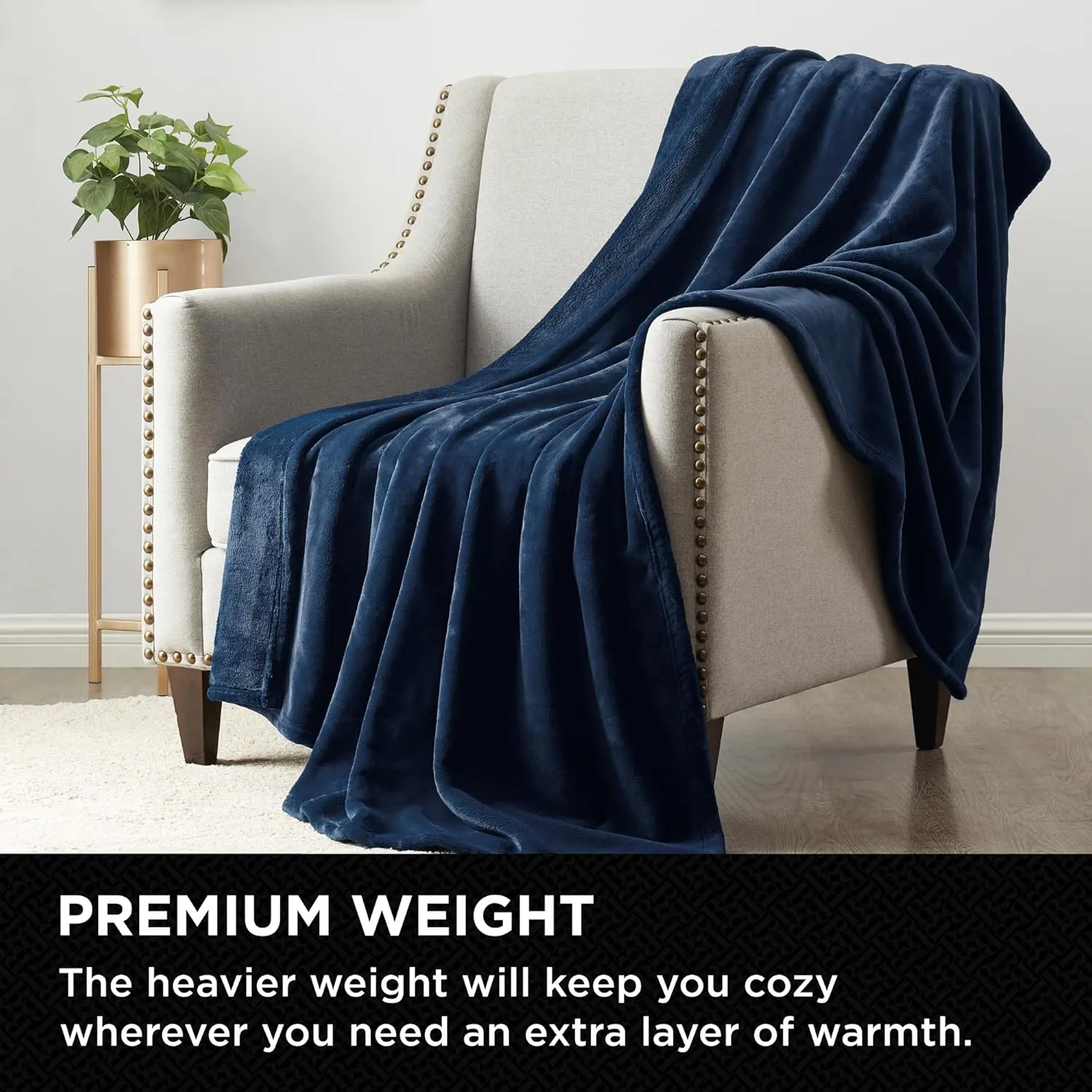Brookstone Nap Plush Throw Blanket for Couch | Warm & Super Soft Blanket with Unmatched Heavy, Dense, and Ultra-Comfy Throw | Luxurious Drape, Cozying Up on a Sofa, Chair | Blue