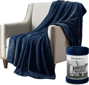 Brookstone Nap Plush Throw Blanket for Couch | Warm & Super Soft Blanket with Unmatched Heavy, Dense, and Ultra-Comfy Throw | Luxurious Drape, Cozying Up on a Sofa, Chair | Blue