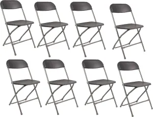 BTExpert Gray Plastic Folding Chair Steel Frame Commercial High Capacity Event Chair lightweight Set for Office Wedding Party Picnic Kitchen Dining Church School Set of 8