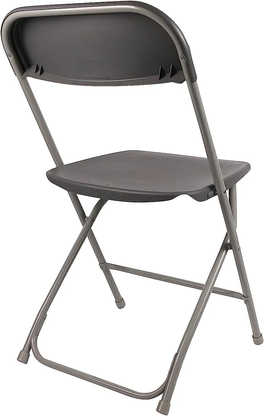 BTExpert Gray Plastic Folding Chair Steel Frame Commercial High Capacity Event Chair lightweight Set for Office Wedding Party Picnic Kitchen Dining Church School Set of 8