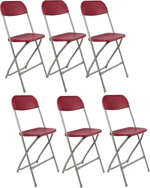 BTExpert Red Plastic Folding Chair Steel Frame Commercial High Capacity Event Chair lightweight Set for Office Wedding Party Picnic Kitchen Dining Church School Set of 6