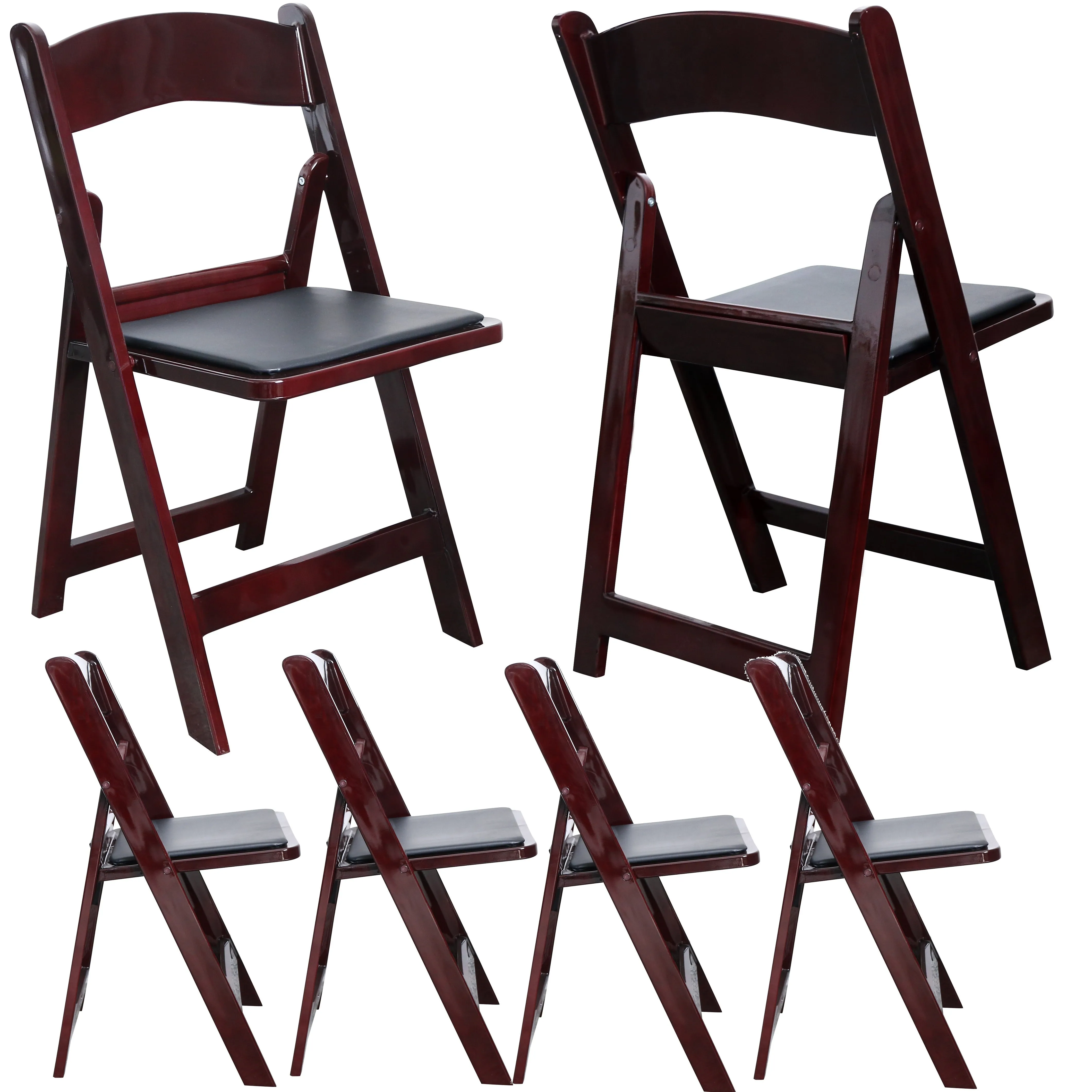 BTExpert Resin Folding Chair Vinyl Padded Seat Indoor Outdoor lightweight Set for Home Event Party Picnic Kitchen Dining Church School Weddings Red Mahogany One