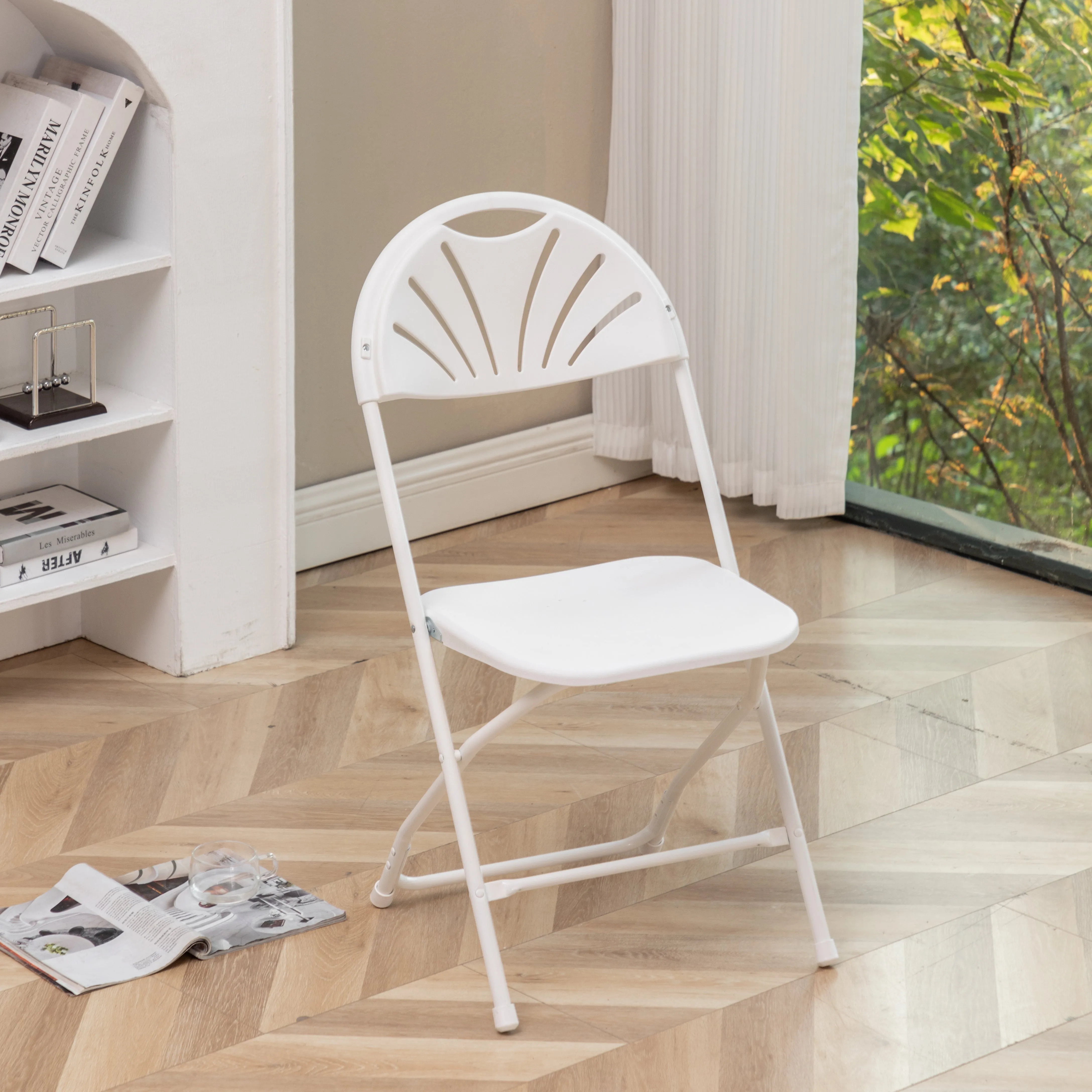 BTExpert White Plastic Folding Chair Steel Frame Commercial High Capacity Event Chair lightweight Wedding Party
