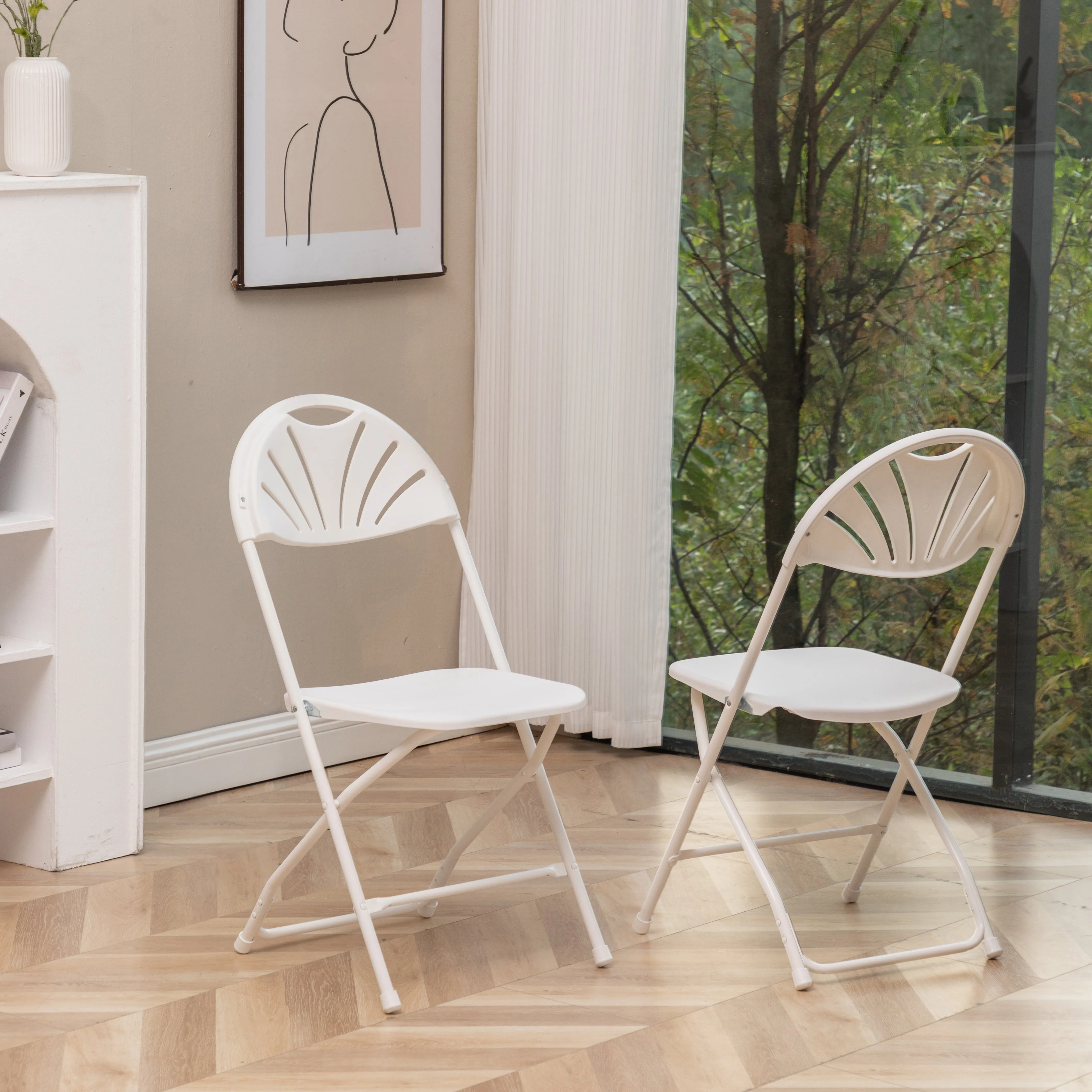 BTExpert White Plastic Folding Chair Steel Frame Commercial High Capacity Event Chair lightweight Wedding Party