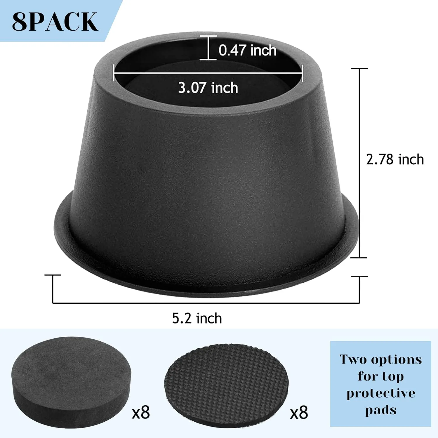BTSD-home Round Bed Risers 3 inch Heavy Duty Furniture Risers Table Chair Risers Lift 10000 Pounds Rise up 2.5 inch Set of 8 Pieces (Black)