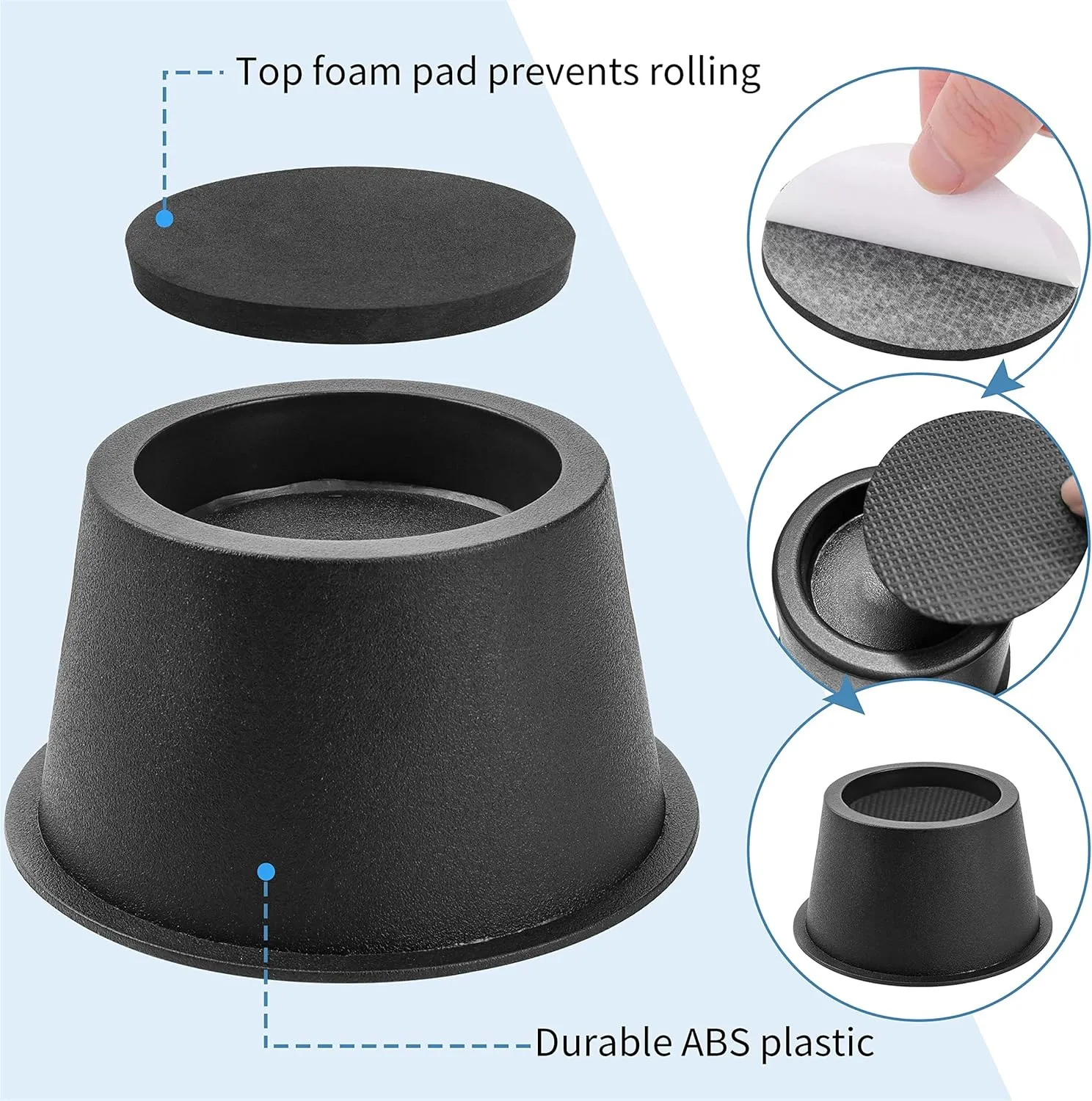 BTSD-home Round Bed Risers 3 inch Heavy Duty Furniture Risers Table Chair Risers Lift 10000 Pounds Rise up 2.5 inch Set of 8 Pieces (Black)