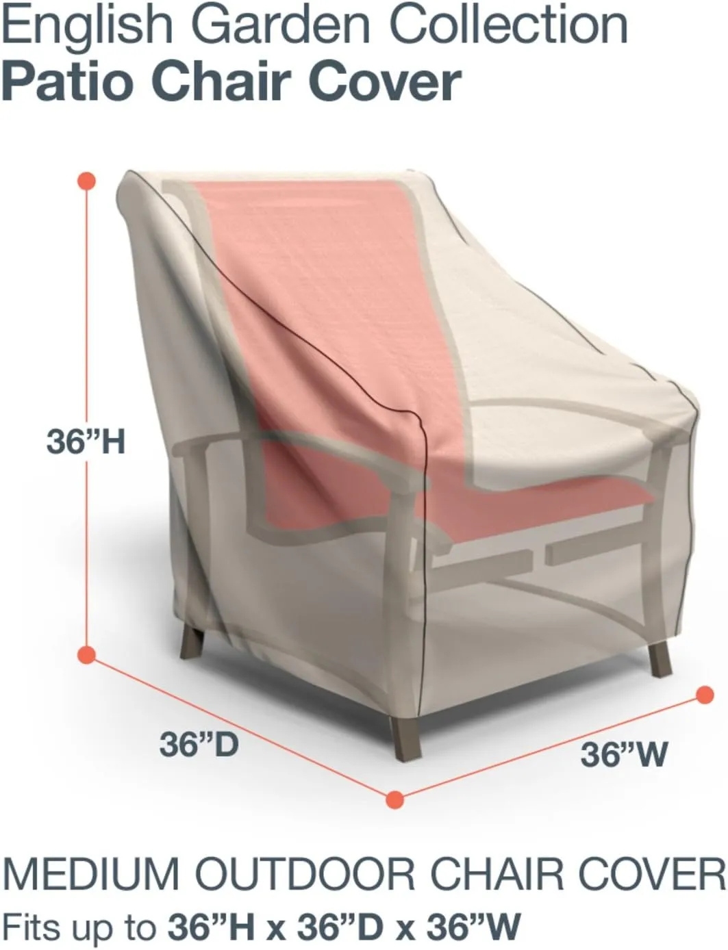 Budge P1W01PM1 English Garden Patio Chair Cover Heavy Duty and Waterproof, Medium, Tan Tweed