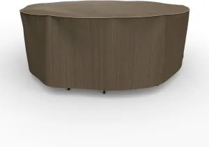 Budge StormBlock Hillside Round Patio Table and Chairs Combo Cover Premium, Outdoor, Waterproof, Medium, Black and Tan Weave