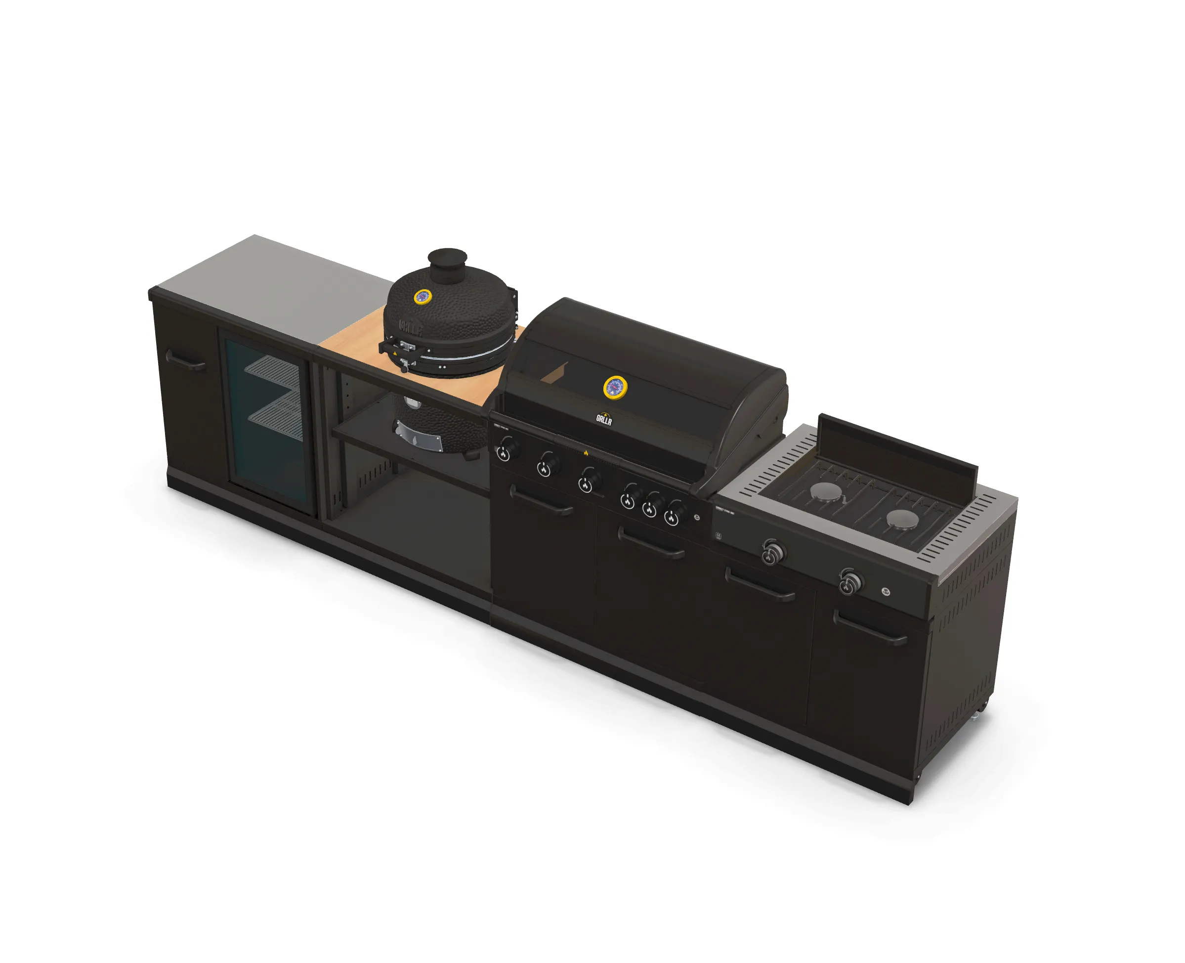 Burner length GRLLR 5 Kitchen Outdoor Wide array unit,Fridge, and Kamado | Smart Full 3.5M BBQ, Stove