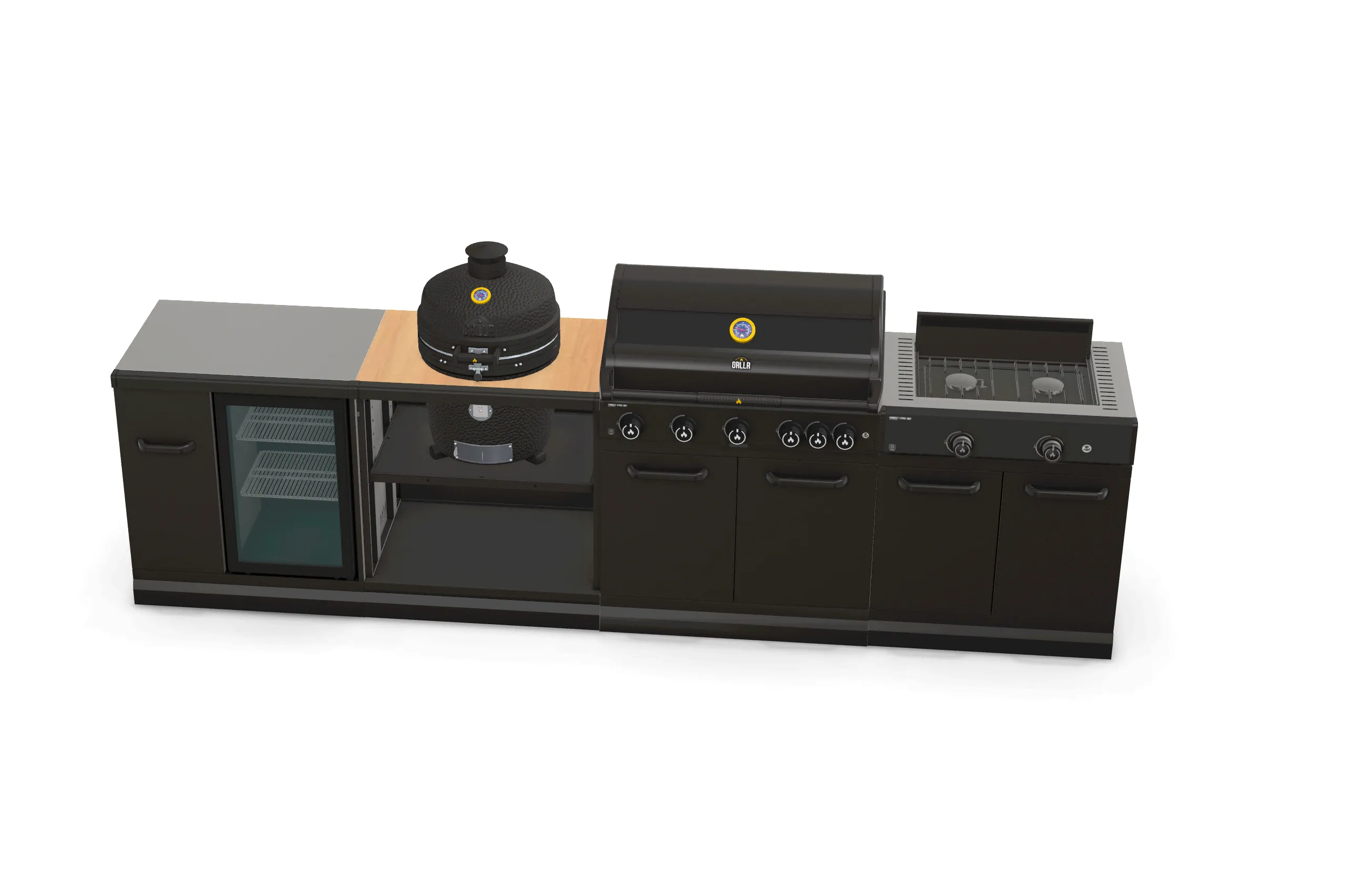Burner length GRLLR 5 Kitchen Outdoor Wide array unit,Fridge, and Kamado | Smart Full 3.5M BBQ, Stove