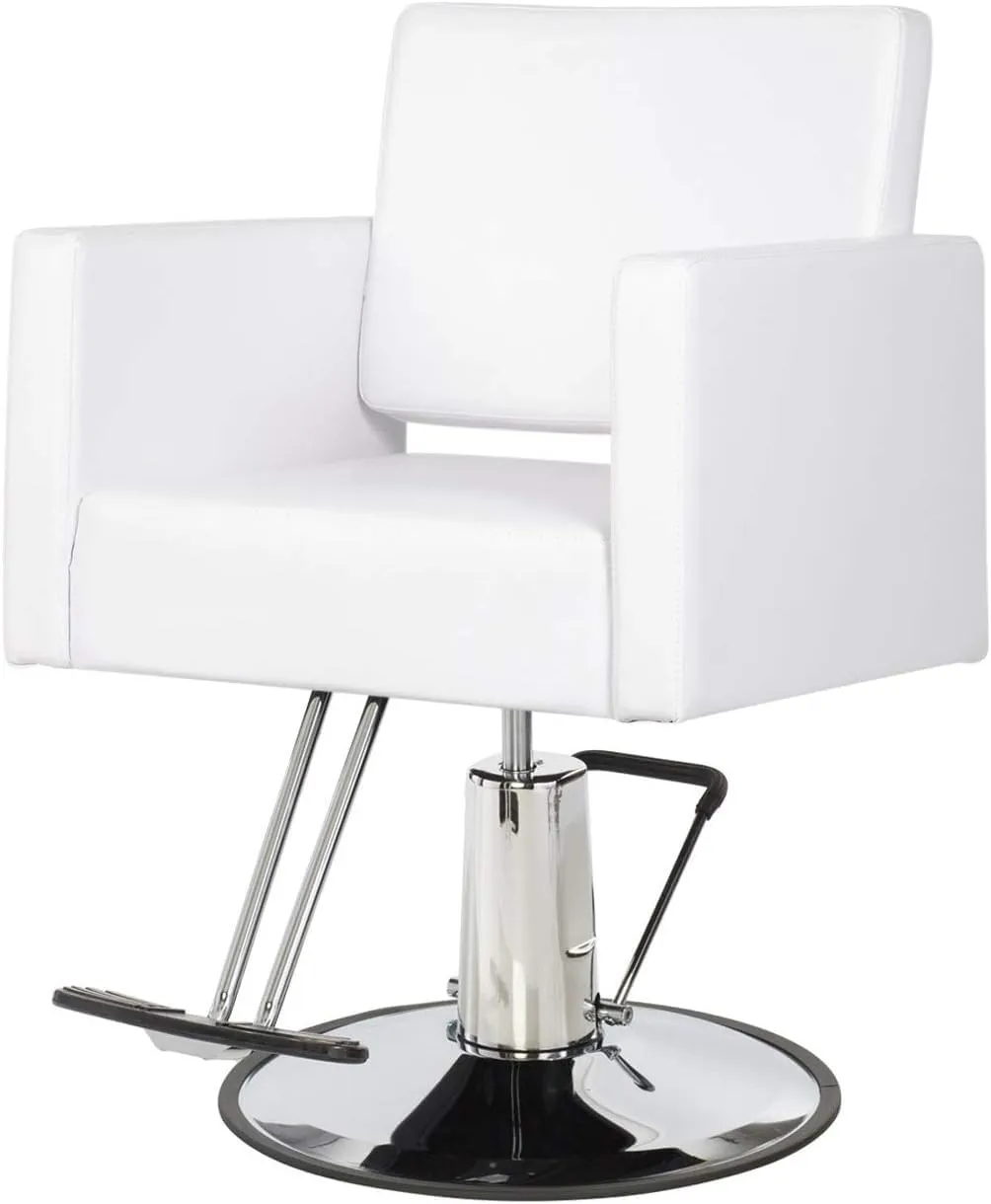 Buy-Rite Salon & Spa Equipment Christina Styling Chair for Professional Salons & Barbers, Wide Seat, Heavy-Duty Stainless Base, Hydraulic Pump, in White, YLG-195 (White)