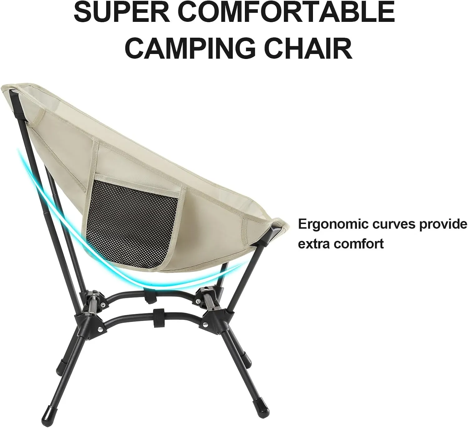 CAMEL CROWN Folding Camping Chair, Lightweight Portable Compact Lawn Chair with Side Pocket for Outdoor Travel Beach Picnic Hiking Backpacking Khaki