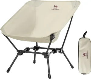 CAMEL CROWN Folding Camping Chair, Lightweight Portable Compact Lawn Chair with Side Pocket for Outdoor Travel Beach Picnic Hiking Backpacking Khaki