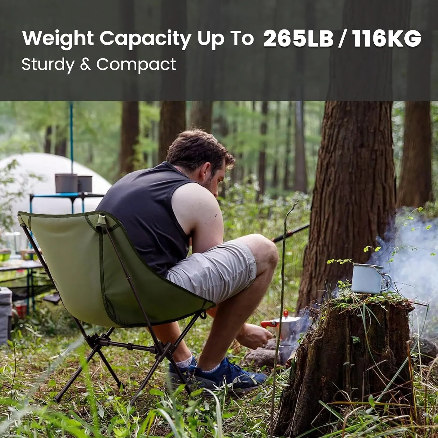 CAMEL CROWN Portable Camping Chair Folding Compact Lawn Lightweight Backpacking Chair with Carry Bag for Outdoor Hiking Beach Travel Picnic Festival Army Green